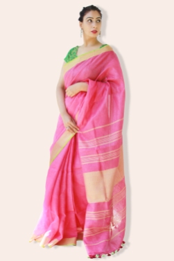 linen sarees online shopping-dark pink linen saree (2)
